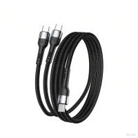 Cable de datos 2 en 1 TYEP C A TYEP C1+ TYEP C2 Cable, carga rápida y transferencia de datos de 100W 5A, USB-C trenzado de poliéster de 48 hilos de 1,5 m, compatibilidad, negro - details 0