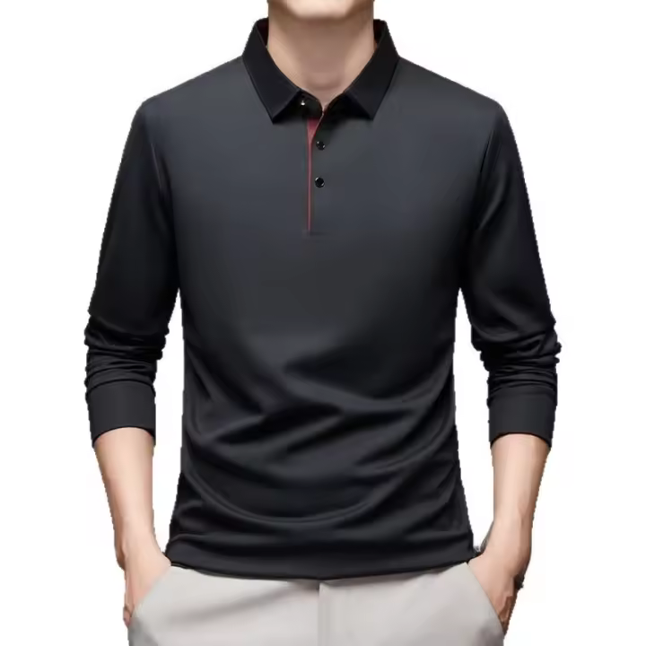 Nuevo POLO ajustado de manga larga, top de punto fino para hombre - 1