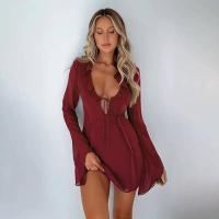 Vestido Bandage de manga larga de malla para mujer, minivestido Sexy con cuello con cuentas y volantes, fiesta y noche en la playa Tre 2023 - details 2