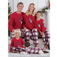 Pijamas familiares a juego, ropa de dormir clásica de Navidad a cuadros rojos de manga larga para la familia - details 2