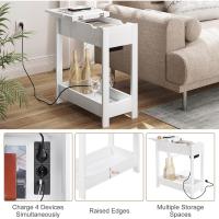 Mesita Auxiliar, Mesa de Sofá con Tablero Plegable, Compartimento Oculto y Estante de Almacenaje, Mesita Estrecha con Enchufe y Puertos USB, Ideal para Salón y Dormitorio, Blanco, 0001CHJ - details 6