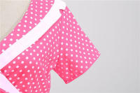 Vestido midi de línea A informal y elegante con cuello y manga corta para fiesta de lunares de verano para mujer - details 8