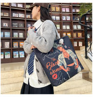 Nueva bolsa de mano bolsa de playa Bart pintado pintura bolsa de dibujos animados lino bolsa de lona de gran capacidad negro hermosa mujer - details 18