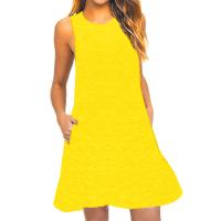 Vestido sin mangas para mujer, verano, casual, cuello redondo, playa, línea A, mini vestido suelto, poliéster, talla regular. - details 4