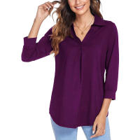 Camisa de Mujer 2025 Elegante Chifón, Cuello en V, Manga 3/4, Estilo Europeo, Tejido Transpirable - Moda de Oficina y Casual - details 13