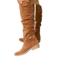 Botas de ante para mujer, zapatos largos informales, a la moda, para exteriores - details 0