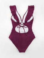 Bañador para Mujer Volante Cuello en V Fruncido Traje de Baño de Una Pieza - details 4