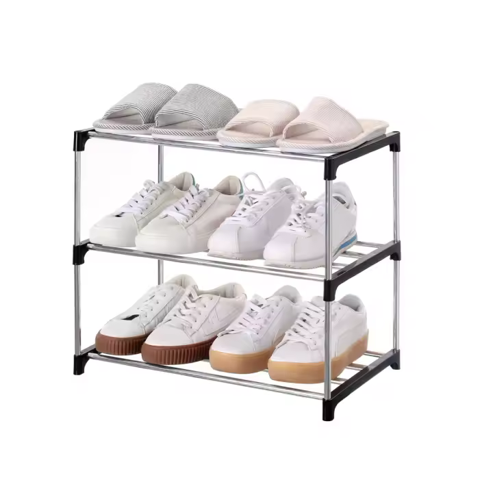 Zapatero pequeño apilable, pasillo de entrada y armario, ahorro de espacio, almacenamiento y organización (3 niveles, negro) - 1