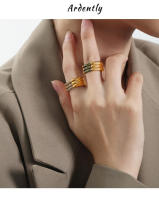 Nueva única Capa geométrica de Maple inoxidable anillo de circio cúbico de alta calidad de metal Textura de la joyería de moda Damas - details 2