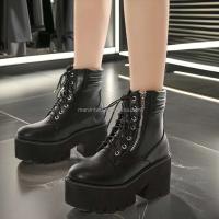 Dropshipping Logo estilo gótico tacones altos zapatos de mujer botas de suela gruesa con cremallera lateral grande - details 2
