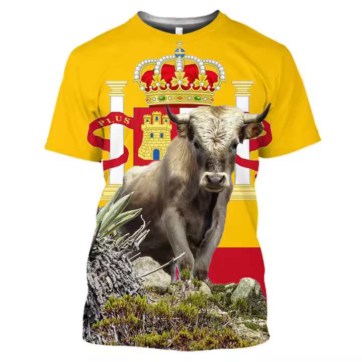 Camiseta de toro español para hombre, Tops con estampado 3D, sudadera de manga corta a la moda, jersey de cuello redondo de verano, ropa informal - 1