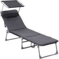 3 cm, Plegable, Tumbona, 193 x 53 x 29,5 cm, Capacidad 150 kg, Sombrilla Respaldo Inclinable, Jardín, Piscina, Terraza, Negro GCB193B01 - details 6