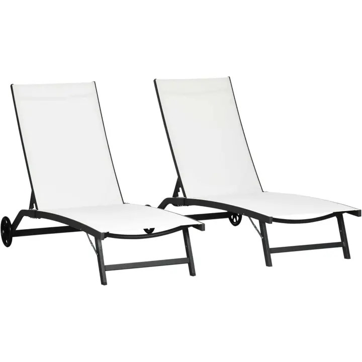 Sillones de Jardín Exterior de Aluminio Reclinables, Ajustables, 5 Niveles, Ruedas, Playa Piscina - 1