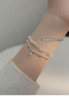 Pulsera de perlas de plata 925 con cruz cristiana para mujeres de 16+3.5cm pulsera de link de joyería de brand normal - details 0