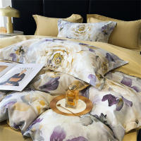 Svetanya Juego de Ropa de Cama con Diseño Floral Pastoral en Amarillo y Morado Tamaño Queen y King Algodón Egipcio Ajustable - details 14