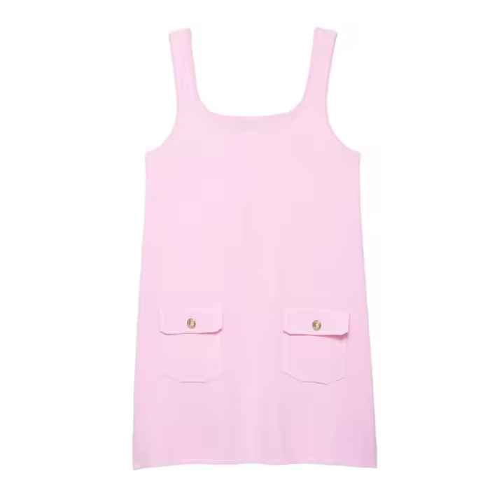 Vestido holgado de punto sin mangas con cuello cuadrado y tirantes, estilo dulce, casual, sencillo, falda corta, novedad de verano, ropa de mujer PB&ZA2025 - 1