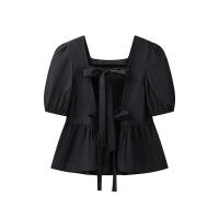 OUWU- Camisa Corta De Manga Abullonada Para Mujer De, Cuello Cuadrado Simple, Espalda Plisada, Puños Elásticos Sólidos, Dobladillo Suelto Informal, Blusa Corta, Nueva Camisa Elegante Para Primavera Y Verano - details 7