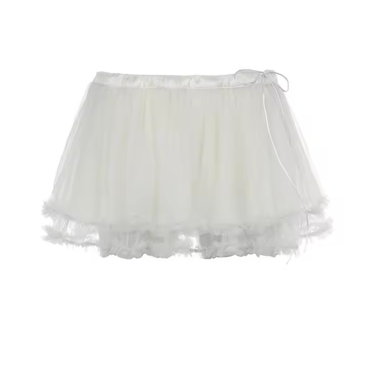 BUNO-Falda plisada de malla transparente y2k, minifaldas acampanadas de cintura baja con cordones estéticos, trajes de coqueta Fairycore elegantes para mujer - 1