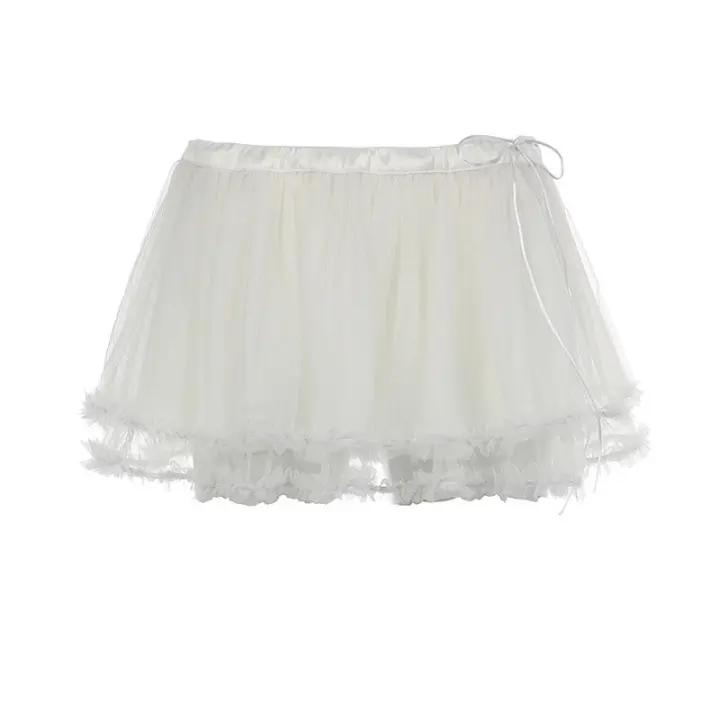 BUNO-Falda plisada de malla transparente y2k, minifaldas acampanadas de cintura baja con cordones estéticos, trajes de coqueta Fairycore elegantes para mujer - 1