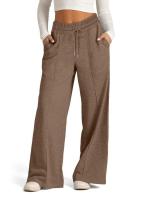 Pantalones femeninos con cordón, cintura elástica, Otoño Invierno, pantalones deportivos para mujer, pierna ancha, moda coreana gris claro - details 11