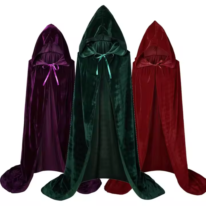 Capa con capucha para adultos, disfraz de cosplay de Halloween, bata de terciopelo, capa de bruja y mago para Halloween - 1