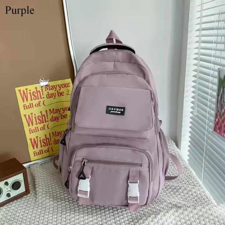 Mochila de gran capacidad de color puro, impermeable, multifuncional, bolso escolar para estudiantes, mochila de nylon para adol - 1
