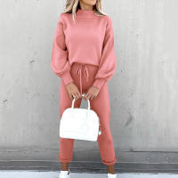 Conjunto de sudadera informal con cuello alto y pantalones pitillo para mujer, ropa deportiva femenina para Otoño e Invierno - details 1