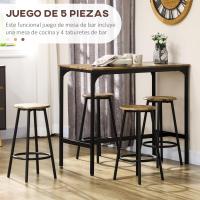 Conjunto de mesa alta de bar y 4 taburetes, mesa alta de cocina con taburetes estilo industrial, marco de metal para salón, marrón rústico - details 2