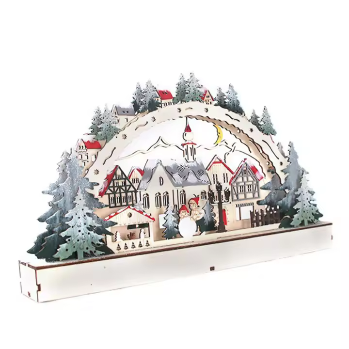 Casa de Navidad LED Escena de bosque navideño Pueblo navideño de madera para decoraciones de ventanas de centro comercial - 1