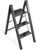 Escalera Plegable de Aluminio Segura para el Hogar 3 Peldaños, Mecánica Antiplegado, Peso Máximo 150kg, Plata - details 3