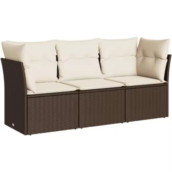 Set de Muebles de Jardín y Cojines 3 piezas, Sillas con Respaldo, Sofás Modulares, Asientos para Patio Terraza, Ratán Sintético Marrón - 1