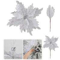 Creativo con tallo flores artificiales de Navidad brillantes hechas a mano flor de lentejuelas simuladas DIY adornos de árbol de Navidad Año Nuevo - details 2