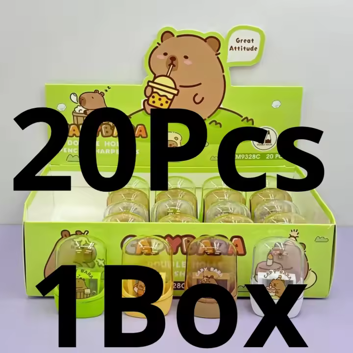 Capybara-afilador de lápices de doble agujero para niños, mini cuchillo de dibujos animados, baratijas de escritorio de plástico, regalo de papelería, creativo, 20 piezas por juego - 1