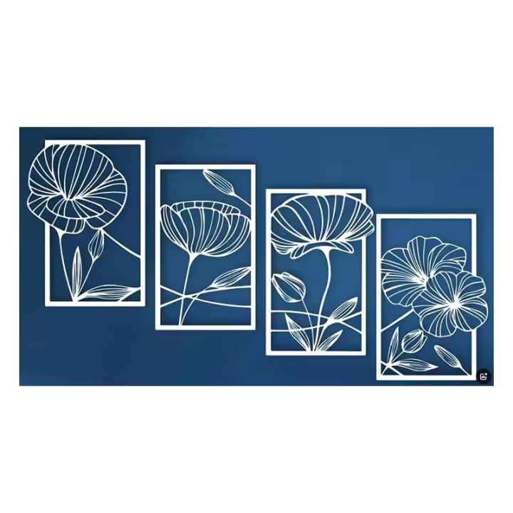 Juego de 4 Piezas de Decoración de Pared de Loto Metálico Arte Abstracto Floral Estético de Líneas de Patchwork Escultura de Pared Colgante Minimalista para Sala de Estar, Dormitorio, Oficina y Estudio de Yoga - 1