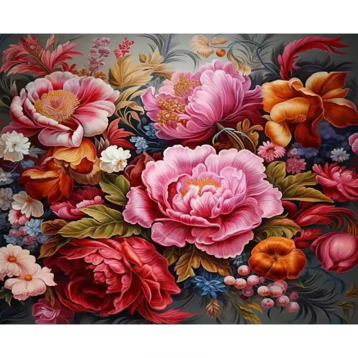 Pintura Moderna Ruopoty en Marco de Acrílicos con Dibujo de Flores Coloridas Decoración para el Hogar Arte Abstracto de Lienzo de 40x50cm - 1