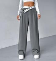 Pantalones de mujer de oficina de cintura alta pantalones grises para mujer verano pierna recta ancha ropa clásica de algodón elástico - details 4