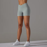 Pantalones cortos deportivos para mujer, pantalones cortos de yoga con gimnasio cruzado, entrenamiento, correr, cintura alta, levantamiento de cadera, sin costuras, Fiess - details 28