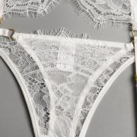 Lencería erótica, ropa interior sexy de encaje hueco, conjuntos exóticos transparentes, conjunto sensual de sujetador y bragas con aros con ligas - details 19
