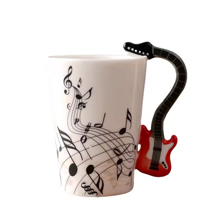 Taza de cerámica con música creativa, tazas de café, té y leche con asa, regalos novedosos, guitarra roja, 240Ml - 1