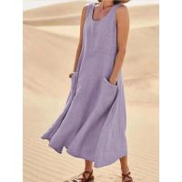 Vestido largo de verano de lino y algodón para mujer, sin mangas, bolsillos grandes, cómodo para la playa, talla S-5XL - details 4