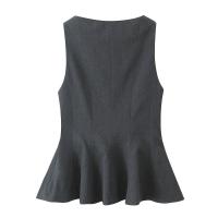 OUWU- Blusas Ajustadas Con Volantes Para Mujer, Cuello Redondo, Sin Mangas, Cremallera Lateral, Camisas Femeninas, Tops Elegantes, Moda - details 5