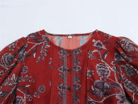 Blusa de Mujer OUWU 2025 Cuello Redondo, Manga Abombada, Estampado Floral, Botones - details 2