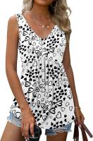 Verano nuevo con cuello en v sin mangas chaleco falda casual estampado tropical de flores vestido mujer - details 25