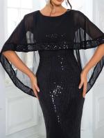 Largo con lentejuelas y mangas de murciélago, gasa, elegante vestido de noche elástico fiesta de graduación para mujer - details 9