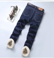 Pantalones vaqueros Sherpa gruesos de lana de invierno para hombre, pantalones vaqueros rectos de terciopelo informales de negocios, pantalones elásticos clásicos de felpa de lana para hombre - details 19