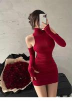 Mini vestido plisado sin mangas con cuello alto para mujer, negro, usado, elástico, para fiesta - details 0