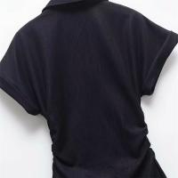 PB&ZA 2025, temperamento de solapa de manga corta, diseño plisado simple y versátil, vestido de un solo pecho, falda larga - details 10