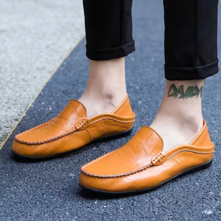 Zapatos informales de cuero genuino para hombre, mocasines formales sin cordones de marca de lujo, italianos, negros, 2025 - 1
