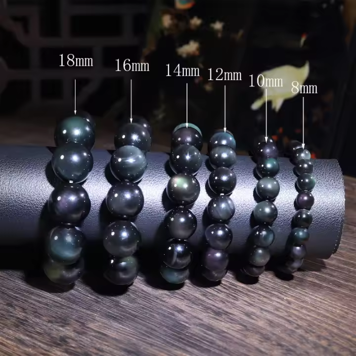Cristal Natural Colorido Ojo de Obsidiana Cristal Arco Iris Doble Ojo Redondo Cuentas 8mm-18mm Pulsera de Obsidiana Regalos para Hombres y Mujeres Regalos de Cumpleaños Regalos de Navidad - 1