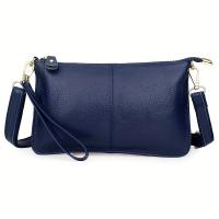 Bolso cruzado de cuero auténtico para mujer Cierre de cremallera, correa ajustable, estilo azul marino Accesorio casual perfecto para uso diario - details 0